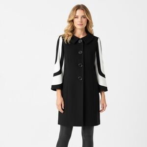 Anthracite Black White Long Jacket Formal Coat Dressy Lined  Cruella Style Sz 12